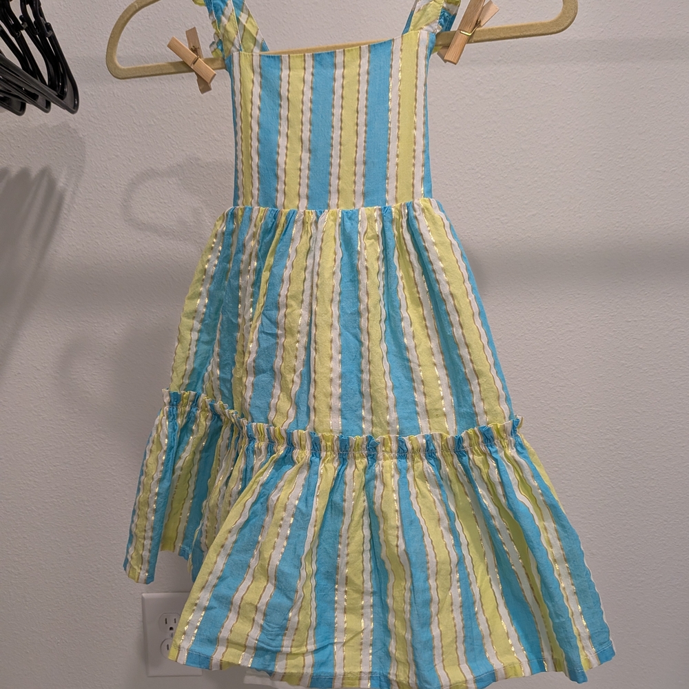 Striped Kids Dress in Neon Blue and Green
